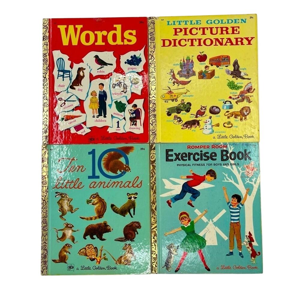 Vintage Little Golden Books Lot 4 Educational Learning Picture Dictionary Books